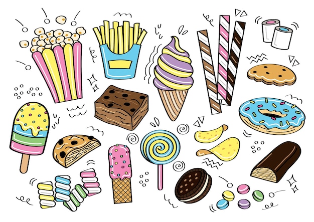 cute snack doodle vector set