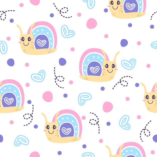 Cute snail cartoon pattern background