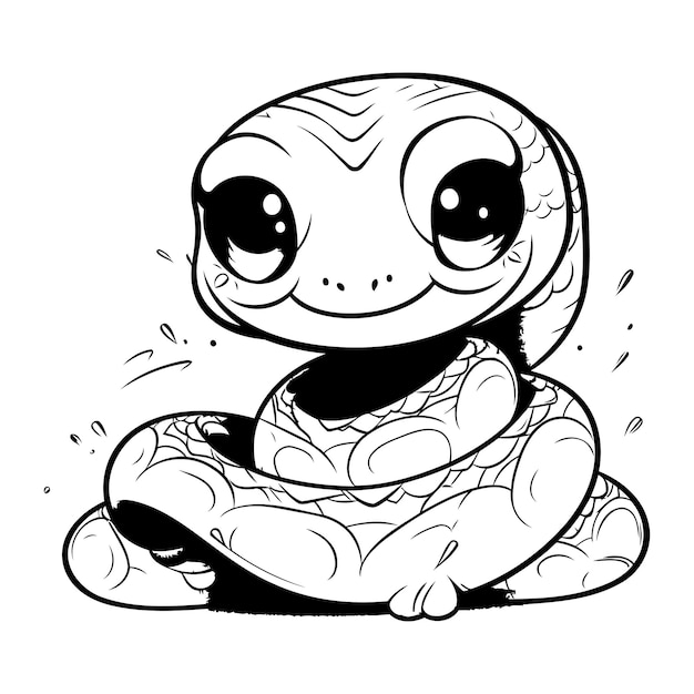 Cute snake Black and white vector illustration for coloring book