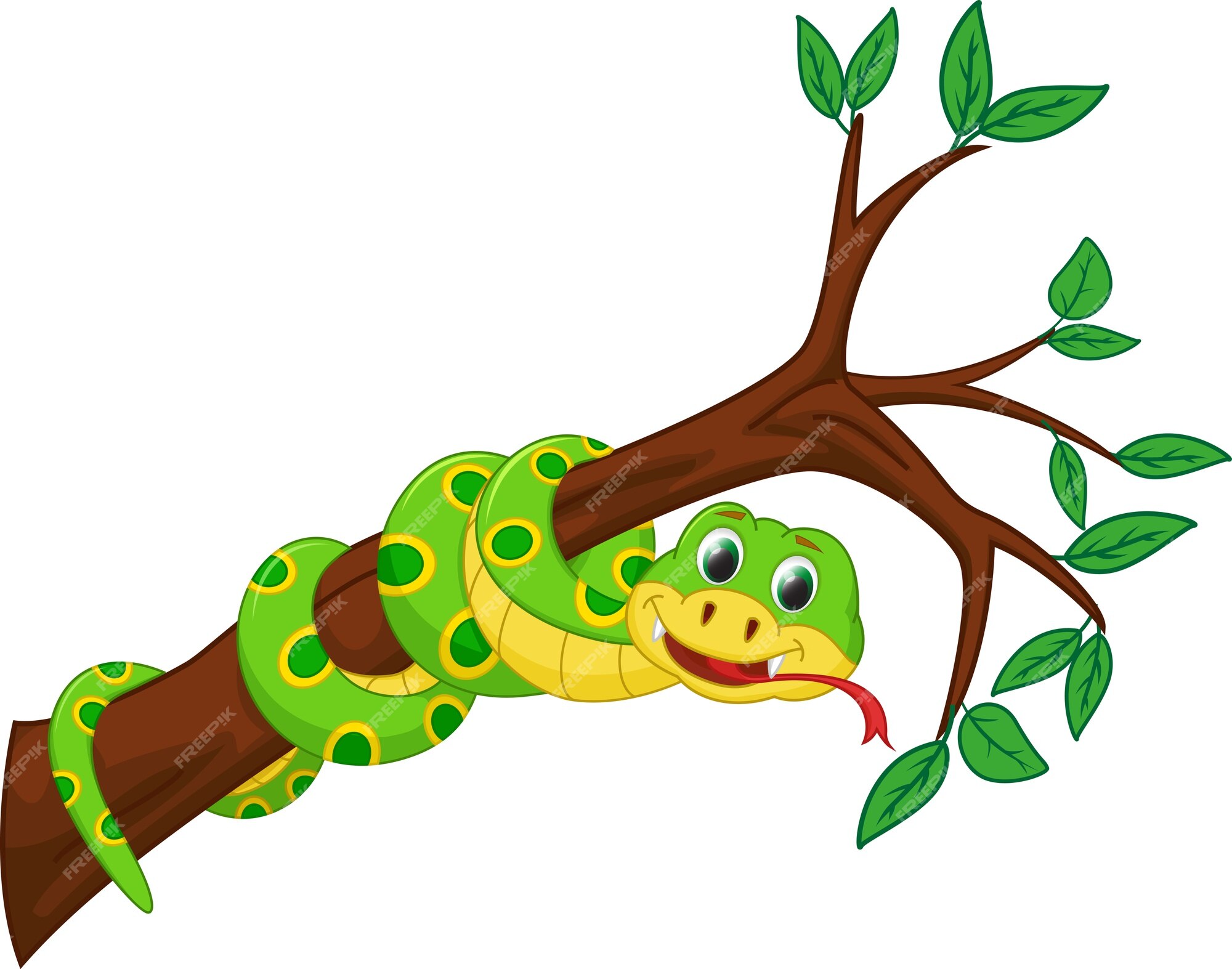 Premium Vector, Cartoon green snake on tree branch