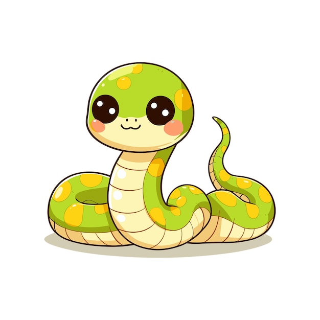 Vector cute snake in cartoon style vector illustration on white background