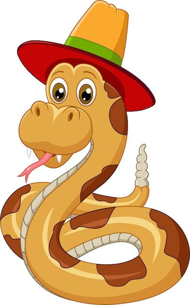 Cute snake cartoon wearing a hat