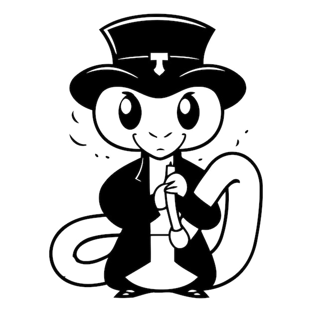 Vector cute snake in a hat and black suit vector illustration