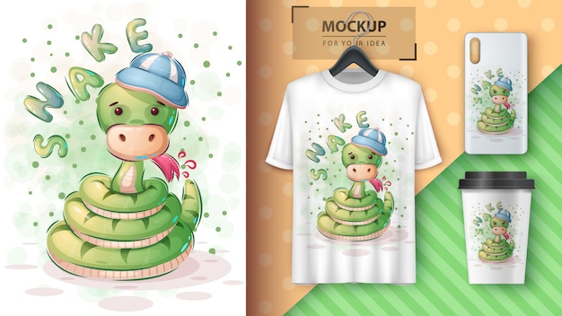 Cute snake - poster and merchandising