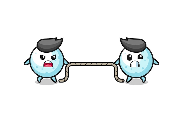Cute snow ball character is playing tug of war game , cute design