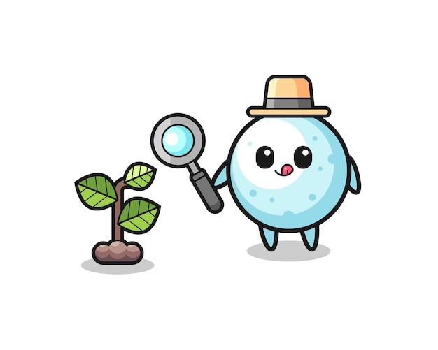 Cute snow ball herbalist researching a plants , cute design