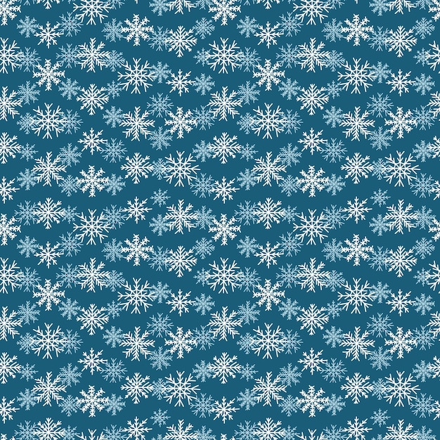 Cute snowflakes vector seamless pattern Christmas snowflakes on blue background