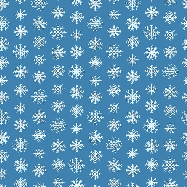 青の背景にかわいい雪片ベクターのシームレスなパターン クリスマス雪片