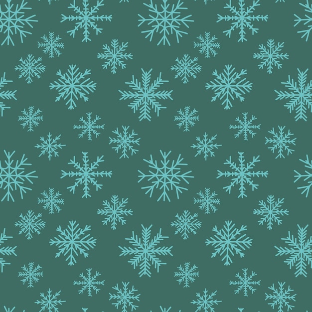 녹색 배경에 귀여운 눈송이 벡터 원활한 패턴 크리스마스 눈송이