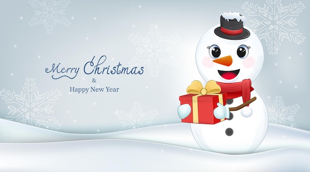 겨울 크리스마스 시즌 그림에 귀여운 눈사람과 선물 상자