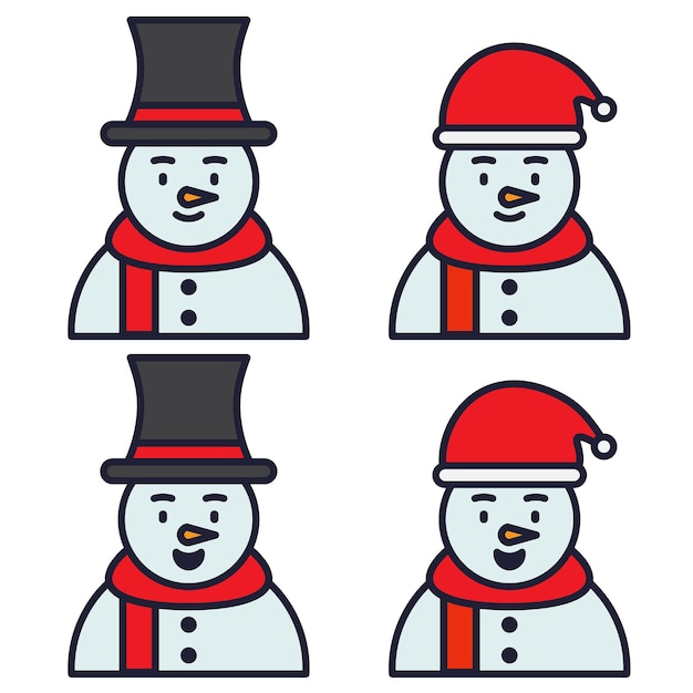 Cute Snowman Character Set - Vector Illustration