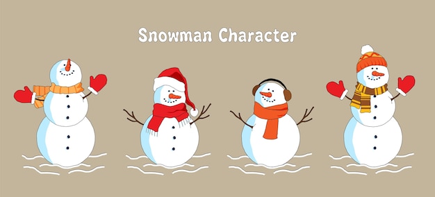 Cute snowman christmas character collection flat.