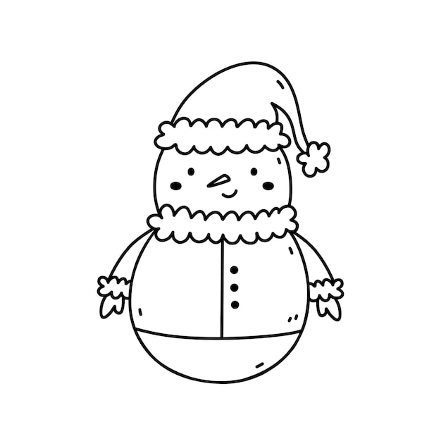 白い背景に分離されたクリスマスの衣装でかわいい雪だるま手描き落書きイラスト