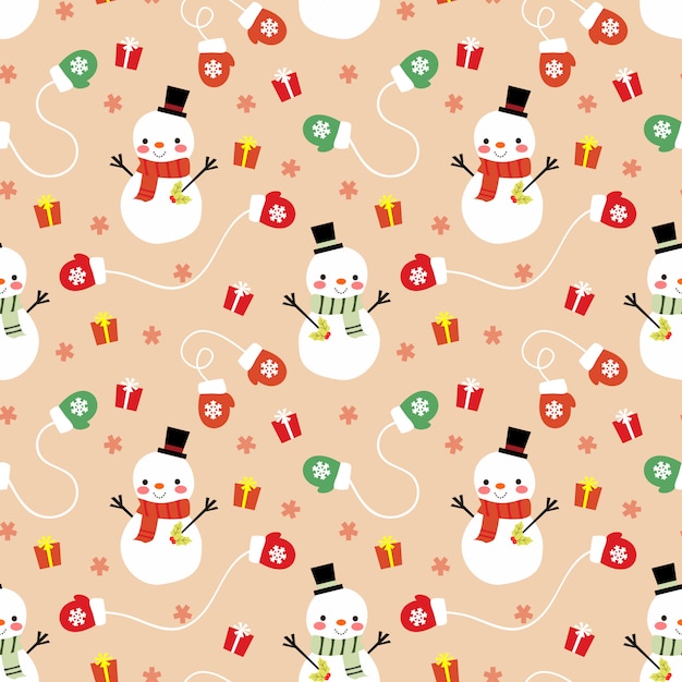 Cute snowman and christmas gifts seamless pattern.