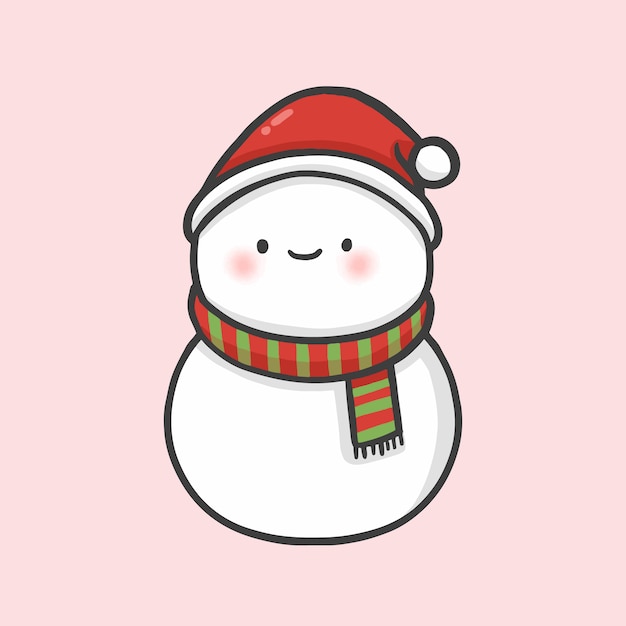 かわいい雪だるまクリスマス手描きの漫画のスタイルベクトル