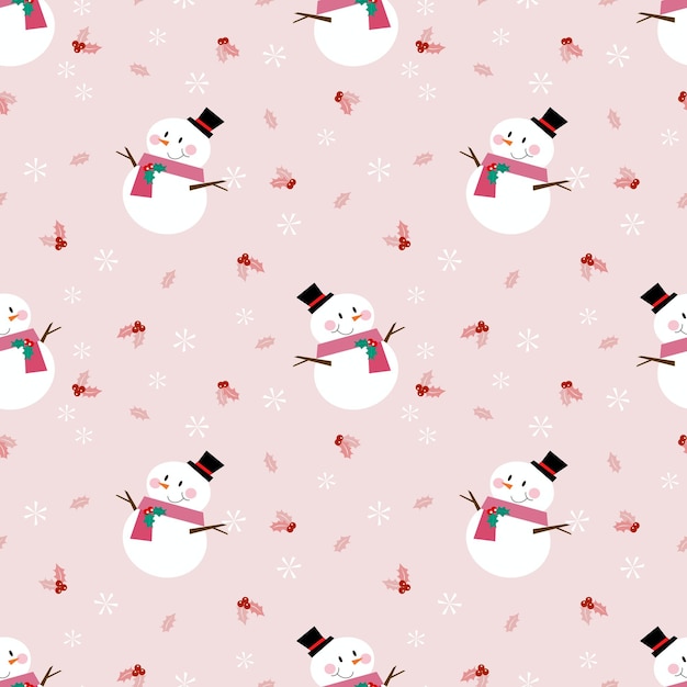 Vector cute snowman in christmas winter theme seamless pattern