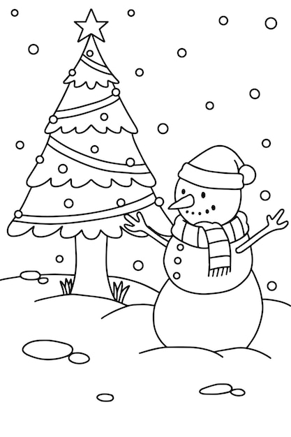 Cute snowman coloring book illustration vector