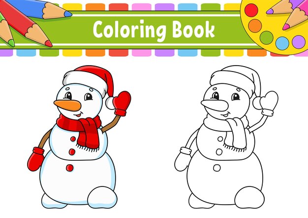 Simpatico pupazzo di neve libro da colorare per bambini a tema natalizio