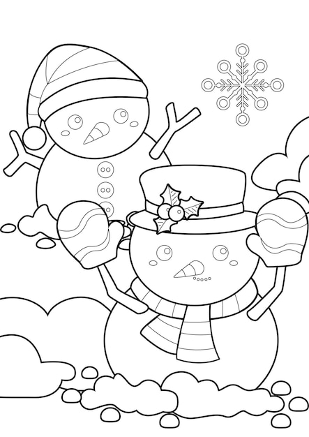 Cute Snowman Coloring Pages A4 for Kids and Adult