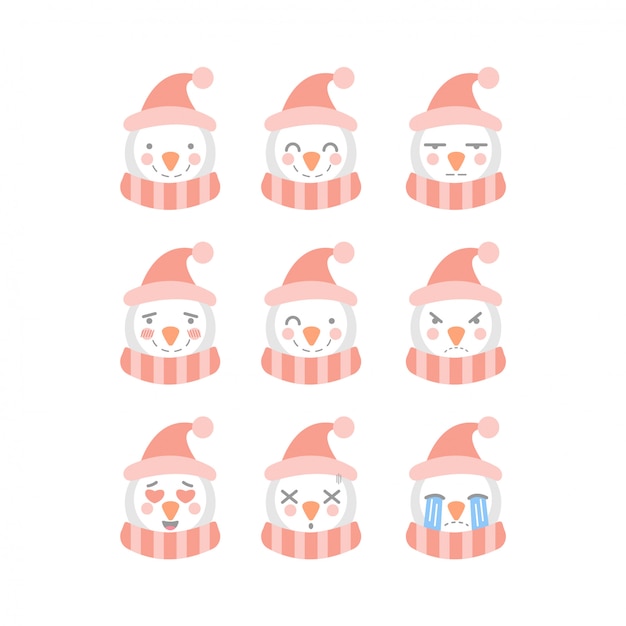 Cute snowman emoticon set