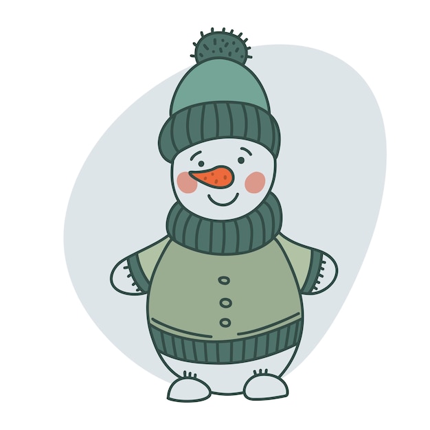 Cute snowman in a hat. Christmas symbol. Vector illustration