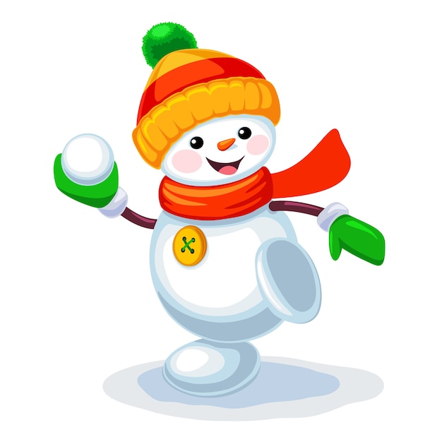 Cute snowman playing snowballs