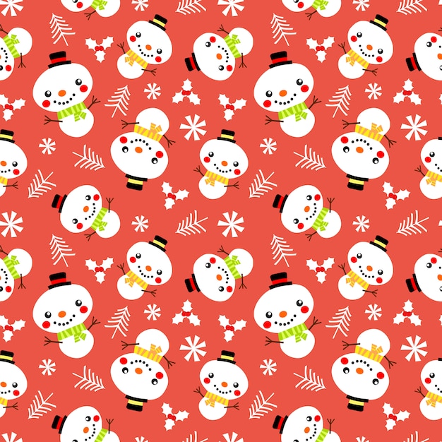 Vector cute snowman seamless pattern.