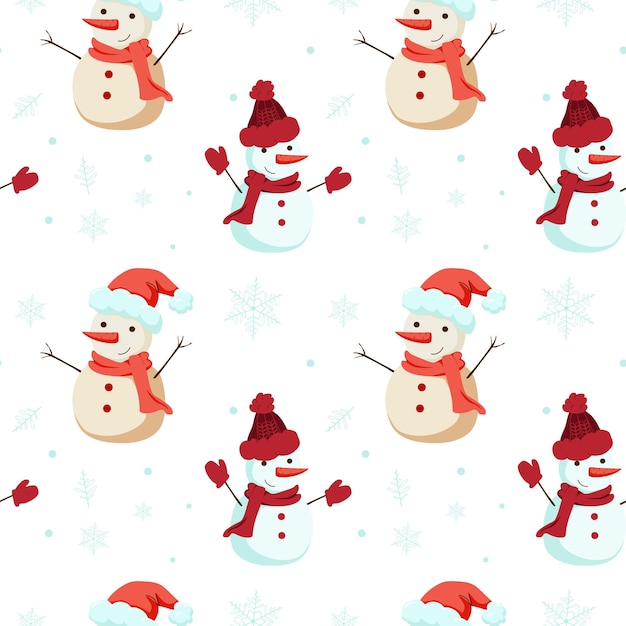 Милый снеговик Зимний узор Мультфильм иллюстрация Повторить фон для обоев