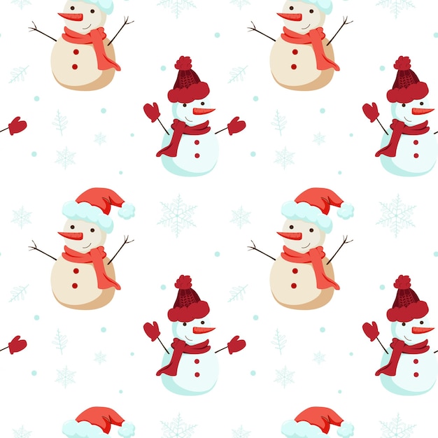 cute snowman winter pattern cartoon illustration repeat background for wallpaper