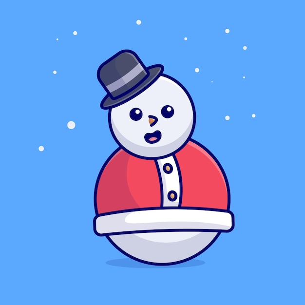 Cute snowman with hat simple cartoon vector illustration holiday concept icon isolated