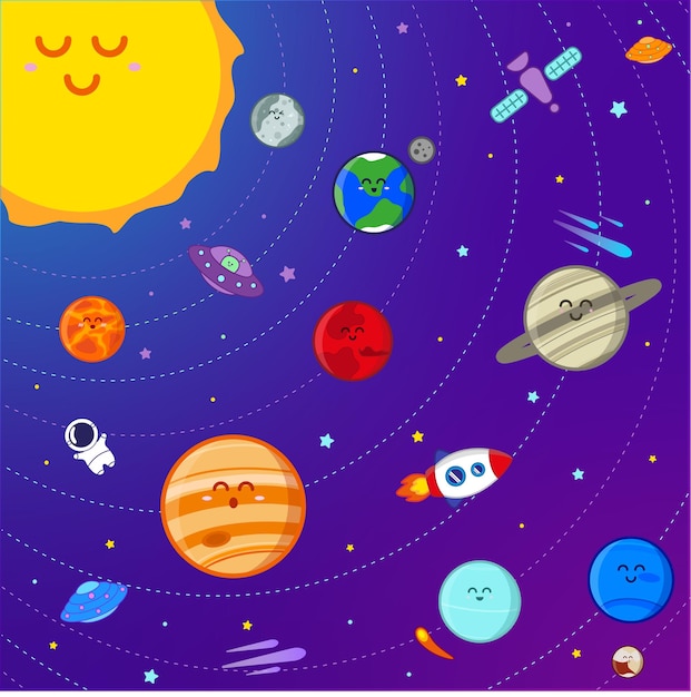 Vector cute solar system planet poster for kids model 1 of 3