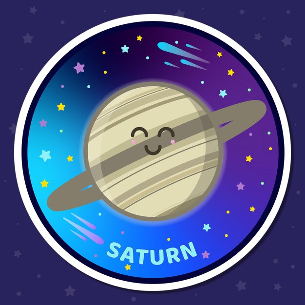 Cute Solar System sticker planet Saturn