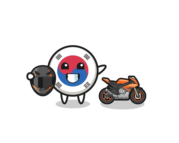 Cute south korea flag cartoon as a motorcycle racer