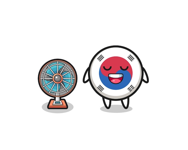 Cute south korea flag is standing in front of the fan  cute design