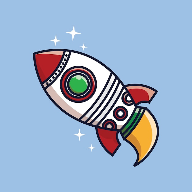 Cute spaceship cartoon vector icon illustration logo mascot hand drawn concept trandy cartoon