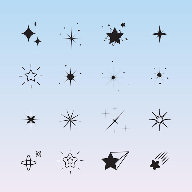 Vector cute sparkling stars design pack collection y2k