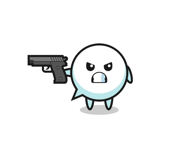 Vector the cute speech bubble character shoot with a gun