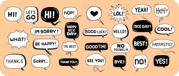 Cute speech bubble doodle set