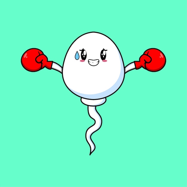 Cute Sperm mascot cartoon playing sport boxing