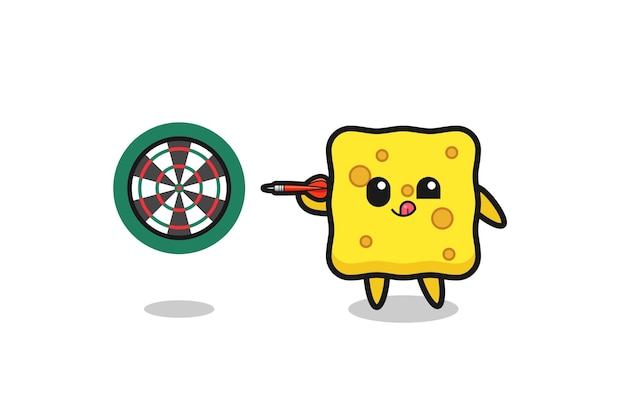 Cute sponge is playing dart