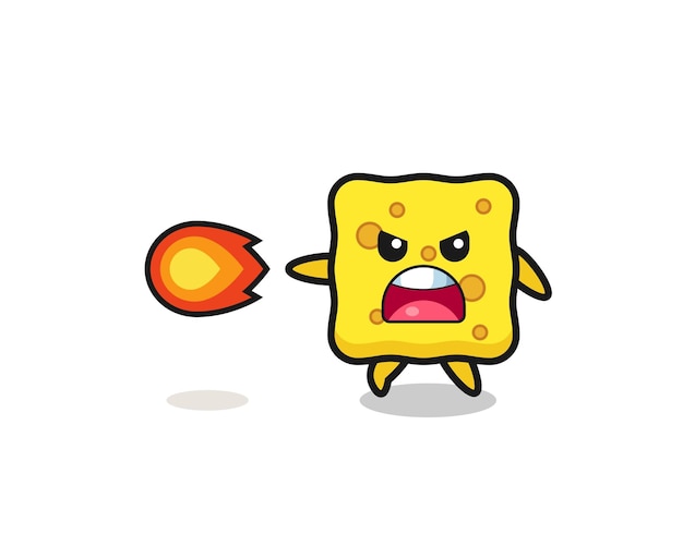 Cute sponge mascot is shooting fire power