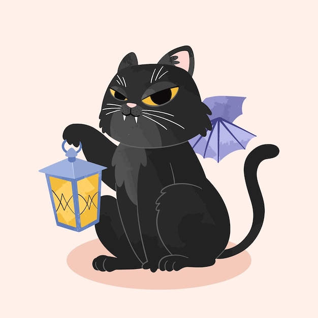 Cute Spooky Cat Halloween Illustration