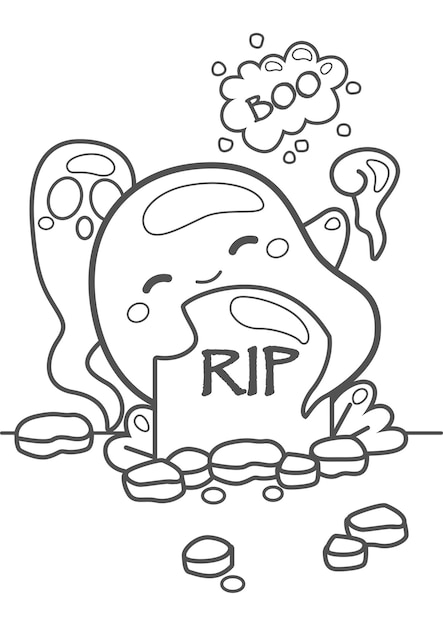 Cute Spooky Funny Ghost Halloween Cartoon Coloring Pages for Kids and Adult Activity
