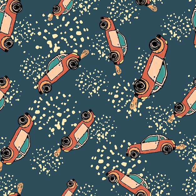 Cute sportcar seamless pattern Transport wallpaper Kids hand drawn automobile background