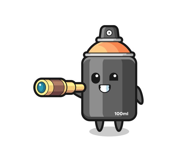 Cute spray paint character is holding an old telescope