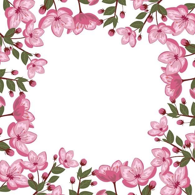 Cute spring cherry blossom vector frame illustration