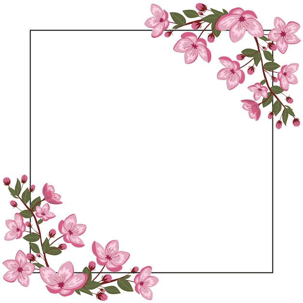 Vector cute spring cherry blossom vector frame illustration