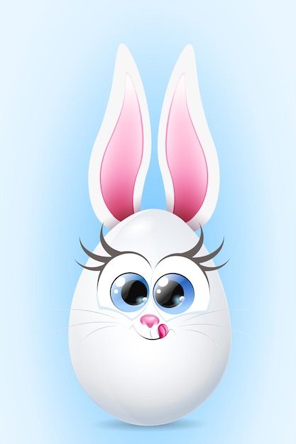 Cute spring Easter egg rabbit with ears, licking lips. Easter concept