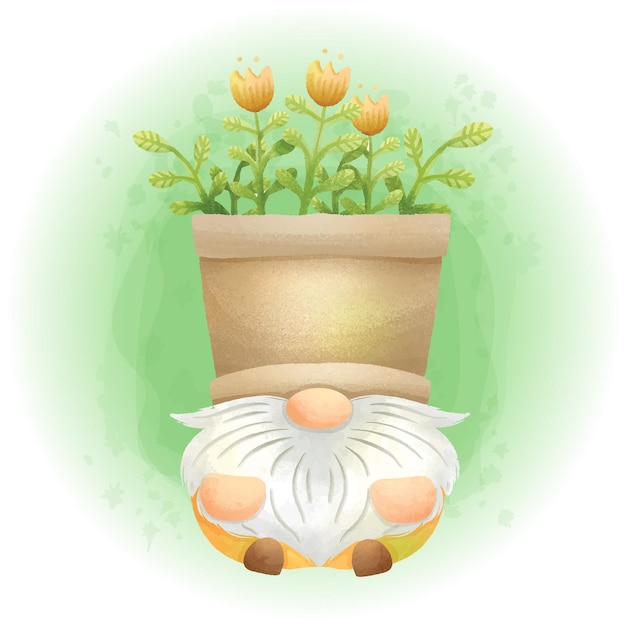 Cute Spring Gnomes in Watercolor Style Hand Drawing Graphics 02