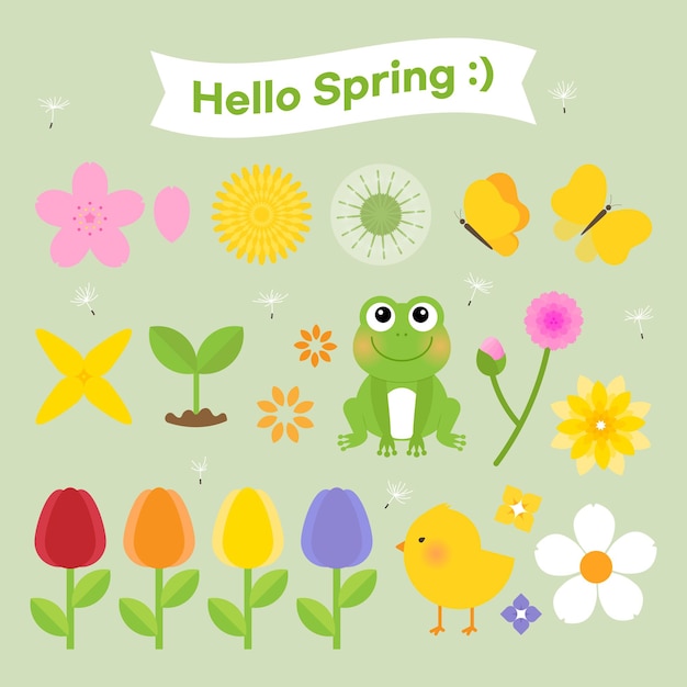 Vector a cute spring illustration set